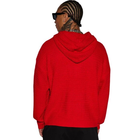Cableknit Hooded Pullover Long Sleeve Sweater Red Men's - Picture 4 of 4